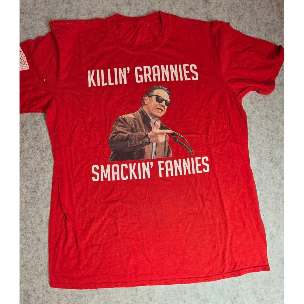 Printed Kicks Andrew Cuomo Meme Shirt Red Killin Grannies Smackin Fannies Tee XL